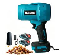 Soffiatore a batteria compatibile con batterie Makita da 18 V, include 2 batterie e caricabatterie, 3 livelli di velocità e 1 ugello, potente soffiatore con motore a spazzola per giardino, prato e