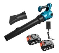 Soffiatore a batteria con 2 batterie da 4,0 Ah e caricabatterie, 21 V, ventilatore elettrico da giardino a 3 velocità, 58 m/s, 13,6 m³/min, soffiatore a batteria per giardino, cura del prato