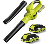 Soffiatore a foglie 21 V senza fili con batteria e caricabatterie, 2 velocità, impugnatura GripZone, soffiatore elettrico per la manutenzione del prato e scarico della neve (2 batterie)