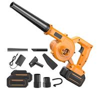 Soffiatore batteria 21 V, 550 W, soffiatori di fogli senza fili, con 2 ugelli e caricabatterie, 2 batterie 4.0 AH, 23000 RPM,Soffiatore di foglie per foglie da giardino, trucioli di legno (giallo-2