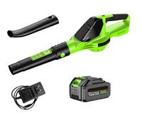Soffiatore di foglie senza fili 21 V, soffiatore a foglie con 2 batteria 3,0 Ah, 600 W, 5 velocità per la manutenzione del prato, soffiaggio della neve e rimozione della polvere (con 1 x 3.0ah