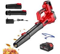 Soffiatore di foglie senza fili, 21 V, soffiatore a foglie morte con batteria e caricabatterie, soffiatore a foglie morte velocità massima 210 km/h, motore brushless potente, regolazione a 6 velocità