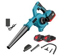 Soffiatore di Foglie senza Fili 21V, Soffiatore a Batteria Viene Fornito con 2 Batterie, Asciugacapelli e Aspirapolvere 2 in 1, 6 Velocità, Motore Senza Spazzole, Soffiatore Elettrico per Prato