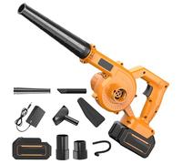 Soffiatore di foglie senza, filo 21 V con batteria e caricabatterie, 550 W soffiatore foglia con sacchetto di polvere, funzione 2 in 1 soffiaggio e aspirazione per (giallo-1 batteria)