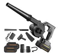Soffiatore di foglie senza, filo 21 V con batteria e caricabatterie, 550 W soffiatore foglia con sacchetto di polvere, funzione 2 in 1 soffiaggio e aspirazione per (nero-2 batterie)