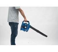 Soffiatore manuale a benzina, 25,4 cc, motore a 2 tempi, avviamento a fune, potenza 0,75 kW, flacone miscelatore da 1 l, tubo per la pulizia del giardino, blu