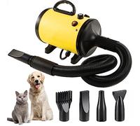 Soffiatore per Cani, Asciugacapelli per Cani 2800W, Asciugatore per Cani, Asciugacapelli per Toelettatura Animali velocità e Temperatura Regolabili, Phon Asciuga Cane con 4 Ugelli e Tubo Elastico