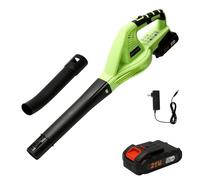 Soffiatore senza fili 21 V, soffiatore a batteria con batteria e caricatore rapido, volume aria: 8 m/min, velocità a vuoto: 0-15000 giri/min, 2 velocità, portatile 1,6 kg per giardini (batteria*1)