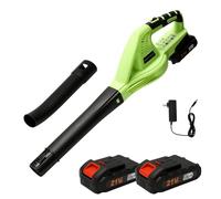 Soffiatore senza fili 21 V, soffiatore a batteria con batteria e caricatore rapido, volume aria: 8 m/min, velocità a vuoto: 0-15000 giri/min, 2 velocità, portatile 1,6 kg per giardini (batteria*2)