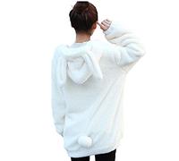 Soffice coniglio/orso kawaii, felpa con cappuccio, orecchie e coda, top animale, coniglio carino, cerniera invernale, donna, ragazza, maglione carino, Coniglio bianco, Taglia unica