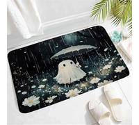 Soffice Tappeti barriera Halloween Cute Ghost Spooky Rainy Night Watercolor Cartoon Ghost Under The Umbrella Daisy Passatoia Tappetino per la cucina 40×60cm per Corridoio, Ufficio
