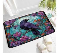 Soffice Tappetino di benvenuto Stained Glass Crow Gothic Birds Hanging on Branch Abstract Flower Halloween Tappeto d'Ingresso Tappeto da Bagno 40×60cm per Terrazzo,Vasca da Bagno,Corridoio