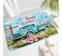 Soffice Zerbini per esterni Happy Easter Spring Festival Farm Blue Vintage Truck Bunny Flower Eggs Cross Country Animal Zerbino Tappetino per la cucina 40×60cm per Bagno,Ufficio,Corridoio