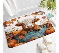 Soffice Zerbino Highland Cow Fall Pumpkin Maple Leaves Cute Cattle in Bucket Thanksgiving Harvest Farmhouse Animal Tappeto d'Ingresso Tappeto da Bagno 40×60cm per Soggiorno,Doccia