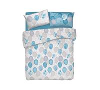 SOFFICIOSO Parure Copripiumino Sacco Letto Puro Cotone Pensieri Delicati Modello Palloncini Matrimoniale Azzurro
