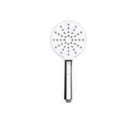 Wenko 23950100 - Soffione doccia design universale, soffione doccia con 3 diversi tipi di getti d'acqua, pulsante a pressione, plastica (ABS), Ø 12 cm, bianco/cromato