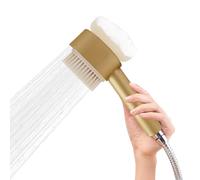 Soffione doccia 3 in 1 con spazzola e spugna - Soffione doccia con filtro intercambiabile per acqua più pura - Risparmio d'acqua, alta pressione, attacco G1/2" (oro)