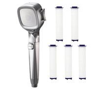 Soffione doccia 4 modalità alta pressione con interruttore pulsante on/off spruzzatore risparmio idrico ugello regolabile filtro for bagno(Sliver with 5 filter)