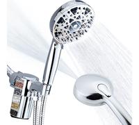Soffione doccia a mano a 7 impostazioni, soffione doccia ad alta pressione con filtro per addolcitore d'acqua dura, potente spray integrato (cromo lucido), tubo doccia e supporto inclusi