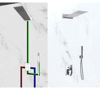 SOFFIONE DOCCIA A MURO CON MISCELATORE DOCCIA 2 VIE KIT COMPLETO DOCCIA ACCIAIO