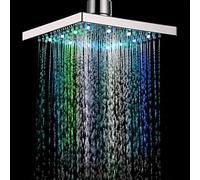 Soffione doccia a pioggia a LED da 20,3 cm, girevole romantico, soffione doccia multicolore con luce LED fissa, senza bisogno di batterie, cambia colore, quadrato, cromato