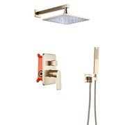 Soffione doccia a pioggia a LED spazzolato, set combinato doccia a parete in ottone con rubinetto portatile, miscelatore moderno a maniglia singola per un'esperienza di lusso in bagno