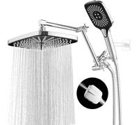 Soffione doccia a pioggia da 30,5 cm con doccetta e braccio di estensione, soffione doccia a cascata ad alta pressione, doppio soffione con deviatore a 3 vie, altezza/angolo regolabile (cromato)