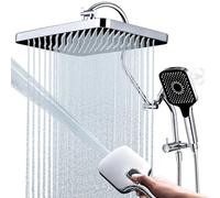 Soffione doccia a pioggia da 33 cm con doccetta multifunzione combinata, deviatore esteso in metallo a 3 vie con supporto e braccio di prolunga curvo regolabile in metallo, tubo extra lungo cromato