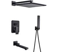 Soffione doccia a pioggia in bronzo nero miscelatore vasca da bagno a 2 vie Sistema doccia a 2 vie 8 pollici e 12 pollici regolabile moderno Apparecchio bagno moderno Esperienza doccia a pioggia di