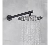 Soffione doccia a pioggia rotondo da 20,3 cm, in acciaio inox, con braccio, montaggio a parete, copertura completa del corpo, elegante accessorio nero per un'esperienza di bagno di lusso