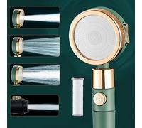 Soffione Doccia a Risparmio D'acqua con Aumento della Pressione, Doccetta con 3 + 1 Tipi di Getto, Soffione Doccia ad Alta Pressione con 1 Filtro-One Key Water Stop-Shower Head-Green