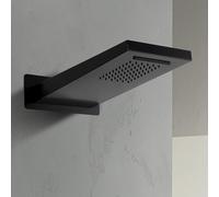 Soffione doccia a sbalzo nero opaco 22x50 con cascata ed effetto pioggia, in acciaio inox
