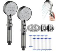 Soffione doccia ad alta pressione, 5 modalità, filtro multifunzione Duschkopf con tubo, 2 set grigio, migliora il flusso d'acqua e l'esperienza di docce come una spa