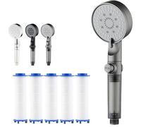 Soffione doccia ad alta pressione con 5 modalità di filtraggio, multifunzione 2025, con 5 impostazioni di spruzzo regolabili e interruttore di controllo dell'acqua (grigio-B-1PC)