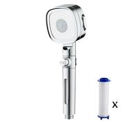 Soffione doccia ad alta pressione con filtro integrato a 3 modalità e pulsante di arresto con un solo tasto, soffione doccia portatile for bagno(Chrome with 5 filter)