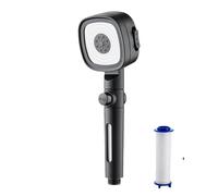 Soffione doccia ad alta pressione con filtro integrato a 3 modalità e pulsante di arresto con un solo tasto, soffione doccia portatile for bagno(Black with 5 filter)