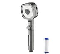 Soffione doccia ad alta pressione con filtro integrato a 3 modalità e pulsante di arresto con un solo tasto, soffione doccia portatile for bagno(Grey with 5 filter)