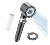 Soffione doccia ad alta pressione per acqua dura con filtrazione a 15 fasi, 3+1 modalità di spruzzo, doccetta portatile con tubo, arresto dell'acqua one-touch e spazzola massaggiante per la rimozione