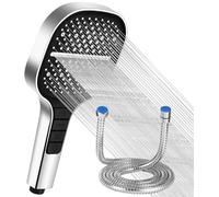 Soffione Doccia ad Alta Pressione Quadrato Cromato - 7 Funzioni Getto, Risparmio Idrico Universale Con Tubo 1,5 m