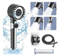 Soffione doccia Alta Pressione con 4 modalità, Doccia Massaggiante con Filtro, Doccino Pressurizzato per Adulti, Bambini, Animali (With A Filter Element+base+1.5m Shower Pipe)