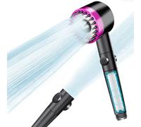 soffione doccia alta pressione,Soffione doccia con filtro, doccetta massaggiante con 3 + 1 tipi di getto, Doccia a pioggia Soffione con funzione di arresto (Rosa)