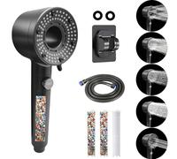 Soffione Doccia Anticalcare Include 4 Filtri in Cotone PP Soffione Doccia Alta Pressione 5 Tipi di Getto, Telefono Doccia con Tubo da 2M Facile da Installare
