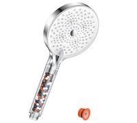 Soffione doccia anticalcare, YEAUPE PRO soffione doccia con 6 tipi di getto ad alta pressione, risparmio idrico, grande (130 mm di diametro) con 6 tipi di getto, cromato bianco