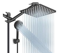 Soffione doccia combinato, pioggia ad alta pressione da 20,3 cm con braccio di estensione regolabile da 27,9 cm e 5 impostazioni, potente spray contro la bassa pressione dell'acqua, nero opaco