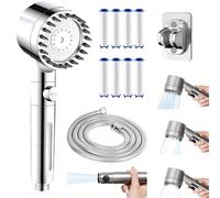 Soffione Doccia con 8 filtri doccetta ad alta pressione con sistema di filtraggio d'acqua testa doccetta manuale da 1.5 m, 4 tipi di getto,R iduce il Calcare con il Filtro per Doccia