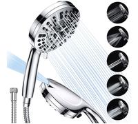 Soffione doccia con 8 modalità di getto, doccetta a mano ad alta pressione, risparmio idrico, finitura cromata, tubo in acciaio inox da 1,5