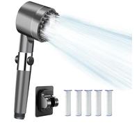 Soffione doccia con filtro, a risparmio d'acqua, soffione ad alta pressione con 5 filtri e ganci, soffione doccia ad alta pressione, doccetta con 3 + 1 tipi di getto, doccetta con funzione di