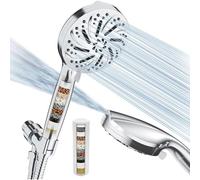 Soffione doccia con filtro e tubo da 2 m, 10 tipi di getto, doccetta ad alta pressione, con supporto, a risparmio d'acqua, grande doccia a pioggia anticalcare per acqua dura, cromata