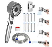 Soffione Doccia con Filtro, Soffione Anticalcare con Tubo da 2M, 3 + 1 Tipi di Getti per Soffione Doccia ad Alta Pressione e Risparmio Idrico, Doccetta manuale 8 filtri Telefoni doccia