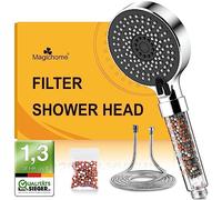 Soffione Doccia con Tubo 2M 5 Getti Spray Doccino Anticalcare Risparmio Idrico alta Pressione con Accessori Sostituibili, Bianco Nero